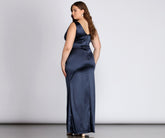Plus Evelyn Formal Wrap Satin Dresses